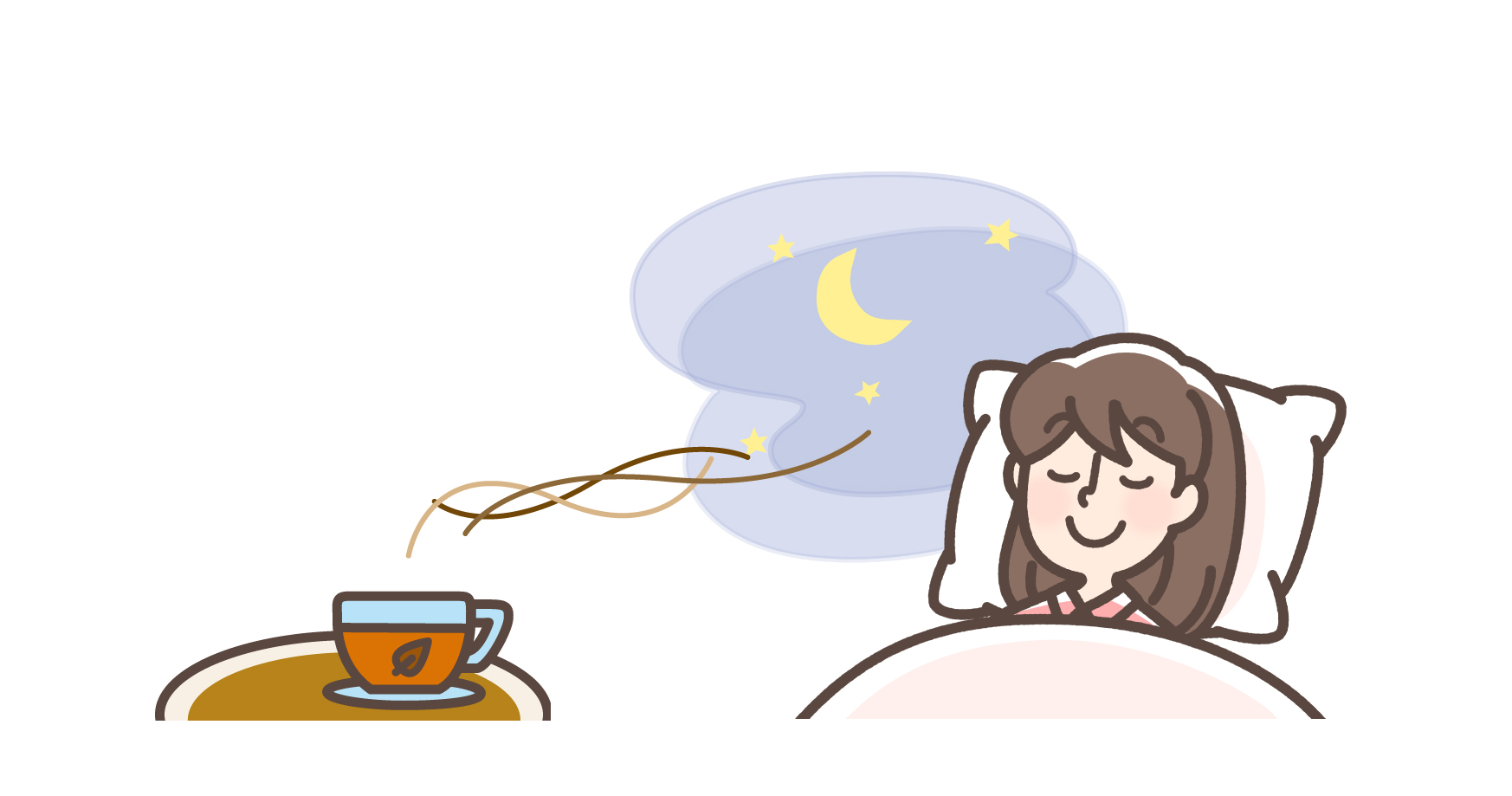 紅茶の香りと安眠している女性のイラスト